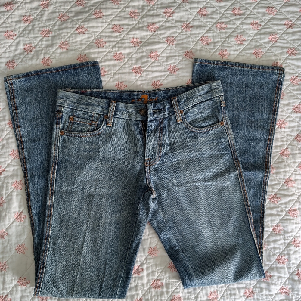 EUC 7 FOR ALL MANKIND "A" Pocket Jeans with Rare Green Stitching size 29